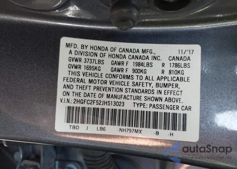 2018 Honda Civic Lx from USA, damaged, VIN 2HGFC2F52JH513023